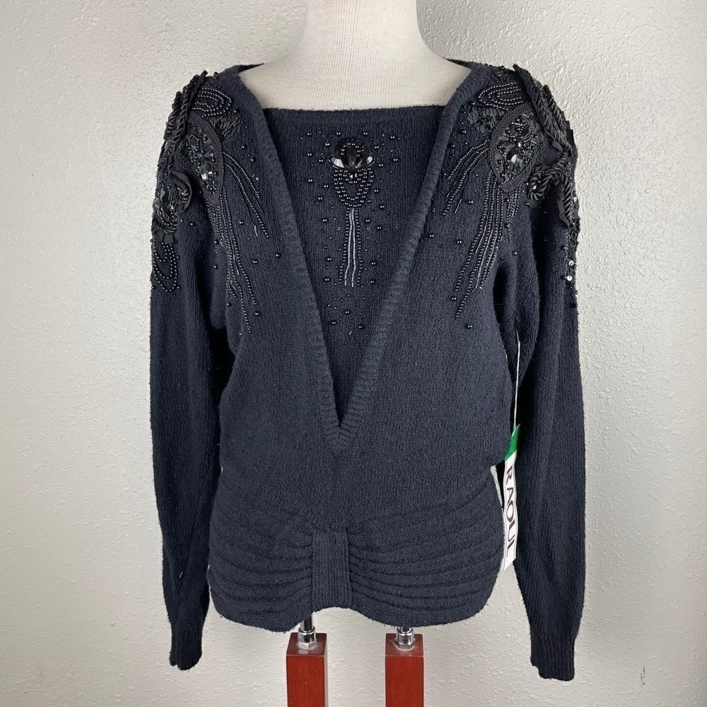 NWT Raoul Black Handed Embroidered Sweater Top